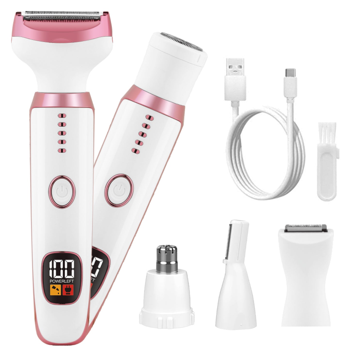 Electric Shaver for Women, 5-in-1 Painless Electric Razors for Womens Legs Underarm Face Nose Pubic Area, Rechargeable Bikini Trimmer With Detachable Head,Cordless Facial Hair Remover, Dry Use