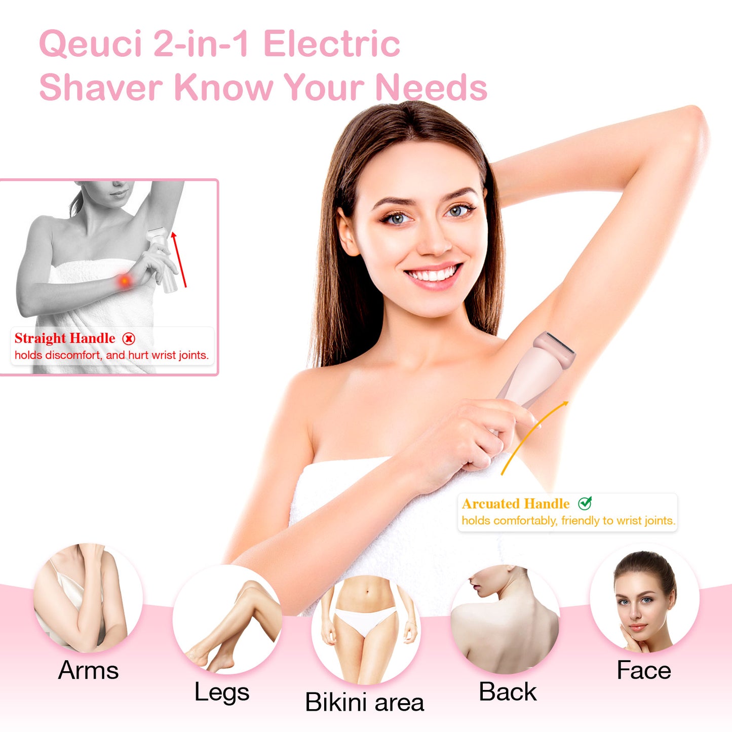 Electric Razors Shaver for Women for Legs, 2 in 1 Bikini Trimmer With Stand for Women Underarm Pubic Hairs, Rechargeable & IPX7 Waterproof Womens Shaver Cordless with Detachable Head, Wet Dry Use