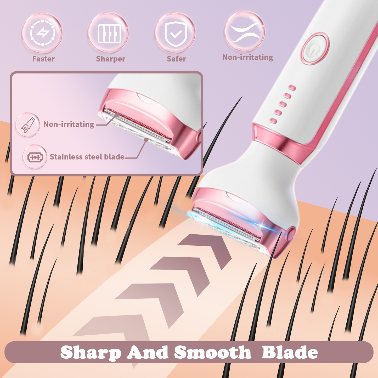 Electric Shaver for Women, 5-in-1 Painless Electric Razors for Womens Legs Underarm Face Nose Pubic Area, Rechargeable Bikini Trimmer With Detachable Head,Cordless Facial Hair Remover, Dry Use