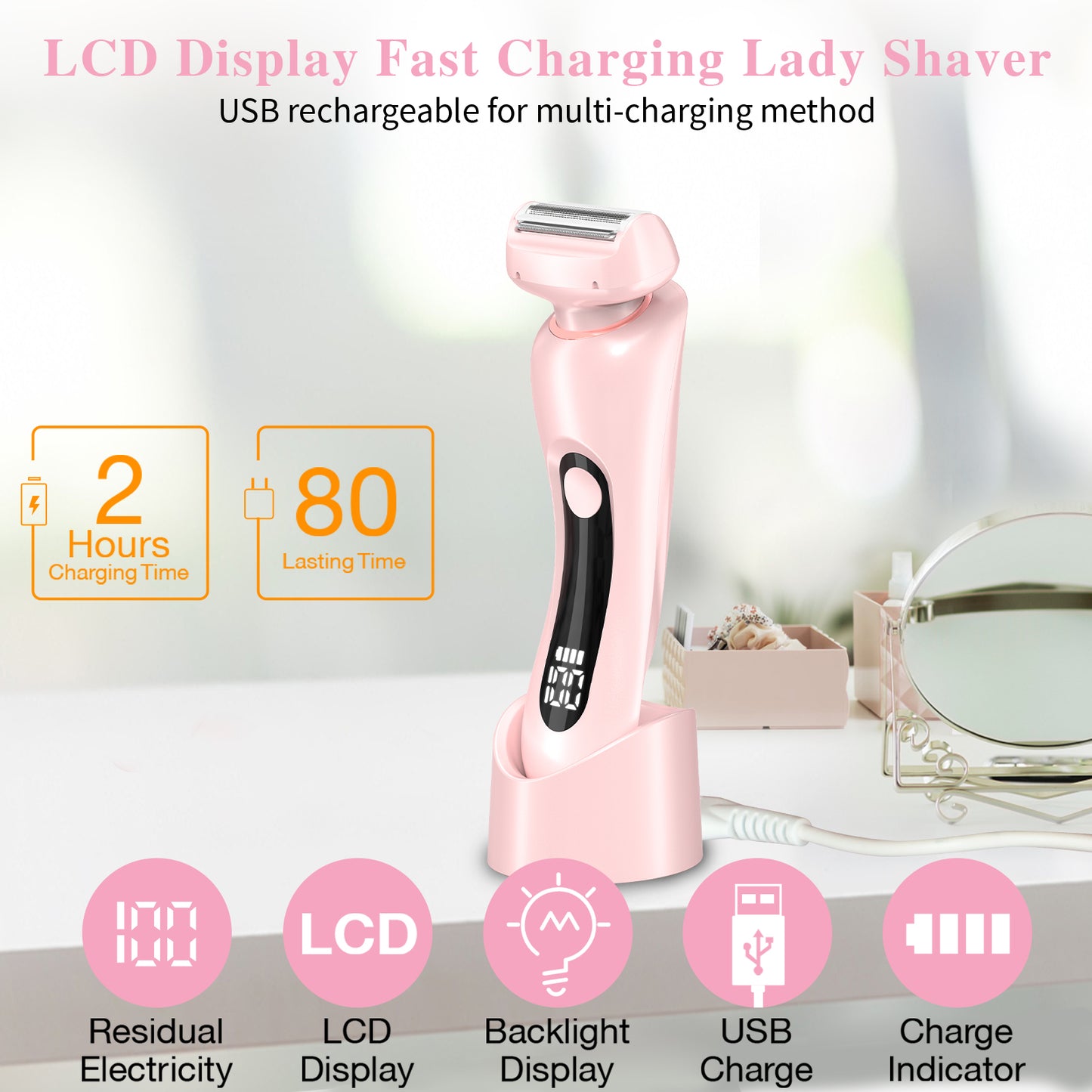 Electric Razors Shaver for Women for Legs, 2 in 1 Bikini Trimmer With Stand for Women Underarm Pubic Hairs, Rechargeable & IPX7 Waterproof Womens Shaver Cordless with Detachable Head, Wet Dry Use
