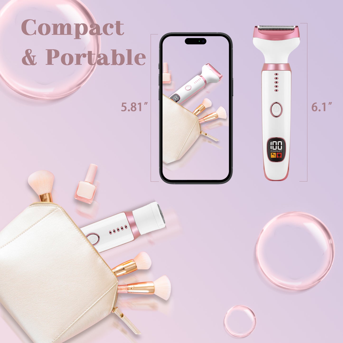 Electric Shaver for Women, 5-in-1 Painless Electric Razors for Womens Legs Underarm Face Nose Pubic Area, Rechargeable Bikini Trimmer With Detachable Head,Cordless Facial Hair Remover, Dry Use
