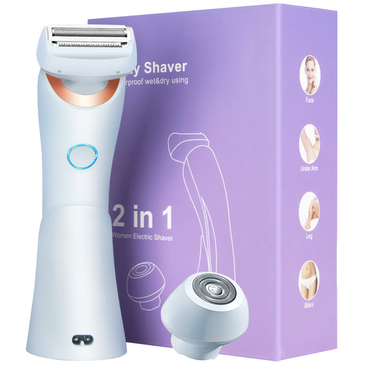 Electric Razors for Women for Legs, 2 in 1 Womens Electric Shaver Razor Wet Dry Use for Arm Face Pubic Area, IPX7 Waterproof Cordless Hair Remover Bikini Trimmer with Detachable Head