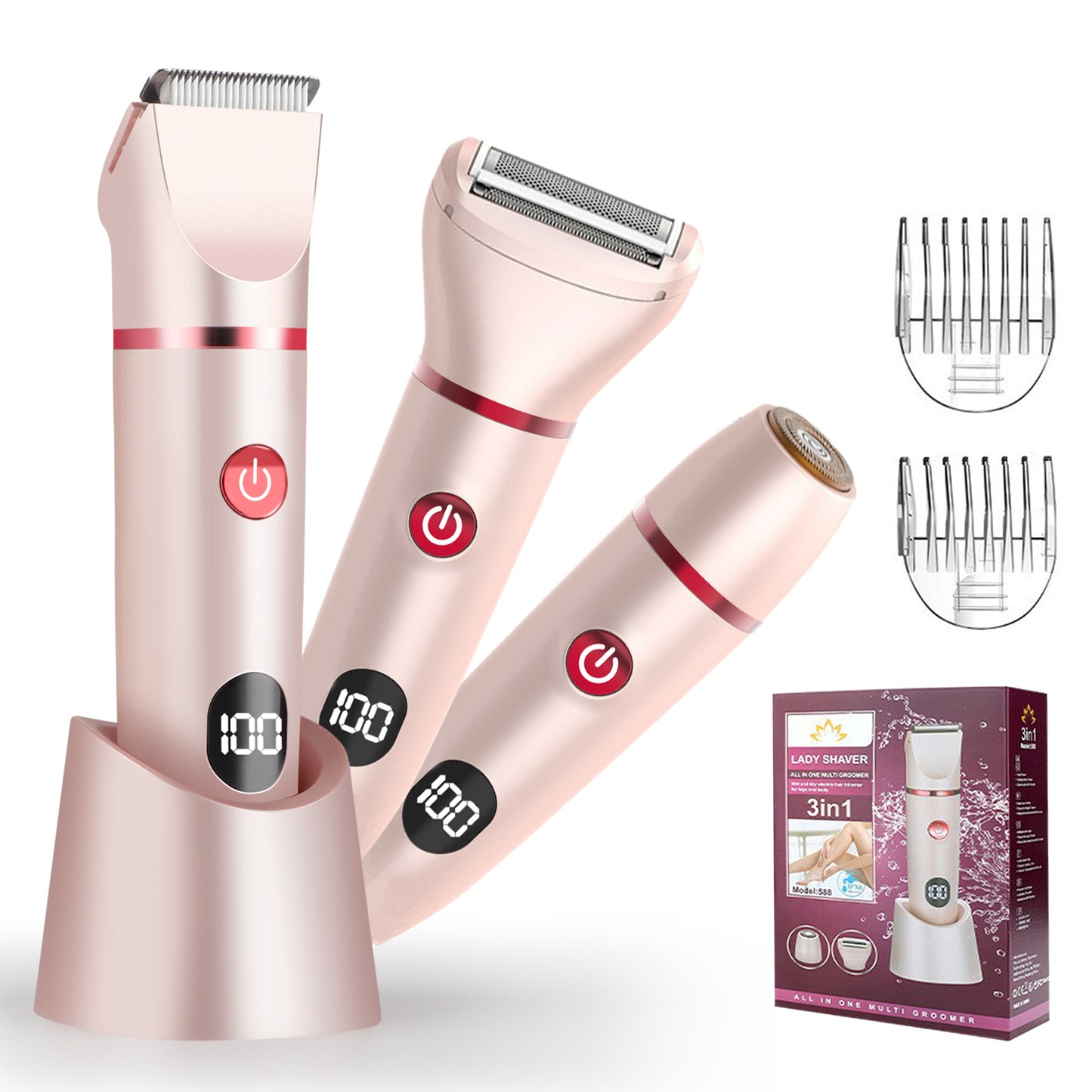 3-in-1 Electric Bikini Trimmer for Women – Ceramic Blades, Wet & Dry Use
