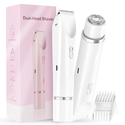 Bikini Trimmer for Women, Dual-Head Women's Electric Shaver with Ceramic Blades, 2-in-1 Electric Razors for Women's Pubic Hair, Legs/Arms/Underarms/Face, IPX7 Waterproof Wet & Dry Use