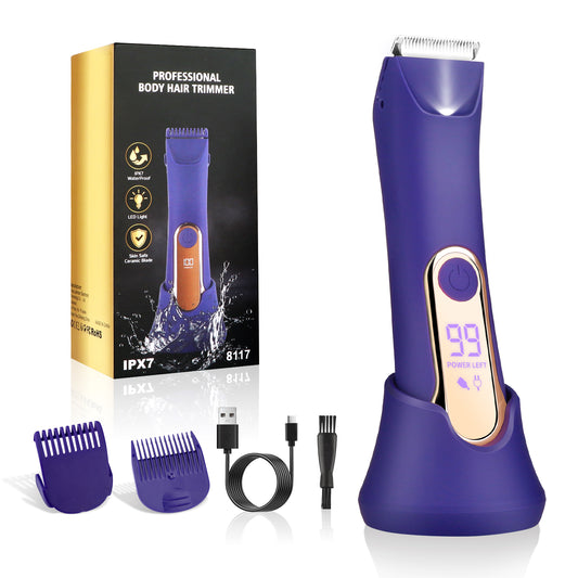 Women's Bikini Trimmer – Painless Electric Razor with LED Light & USB Charging Dock