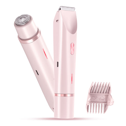 Bikini Trimmer for Women, Dual-Head Women's Electric Shaver with Ceramic Blades, 2-in-1 Electric Razors for Women's Pubic Hair, Legs/Arms/Underarms/Face, IPX7 Waterproof Wet & Dry Use