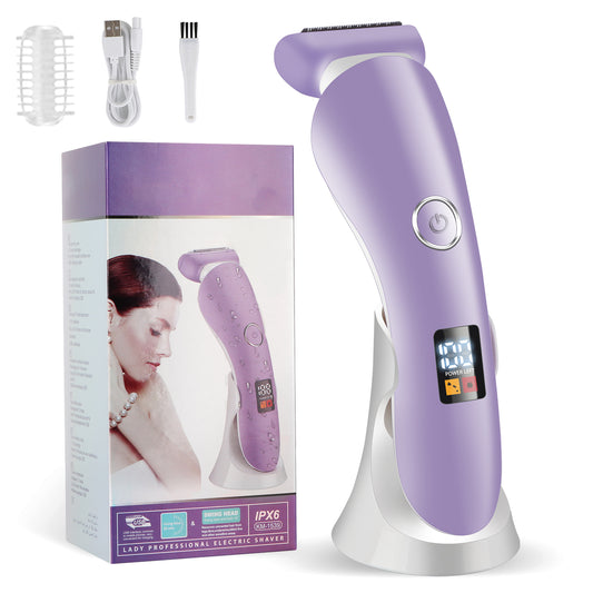 Electric Shaver for Women, Rechargeable Bikini Trimmer, Women's Electric Razor with LCD Display & LED Light, Electric Razor for Women Pubic Hair, Legs, Underarms, Arm, Face