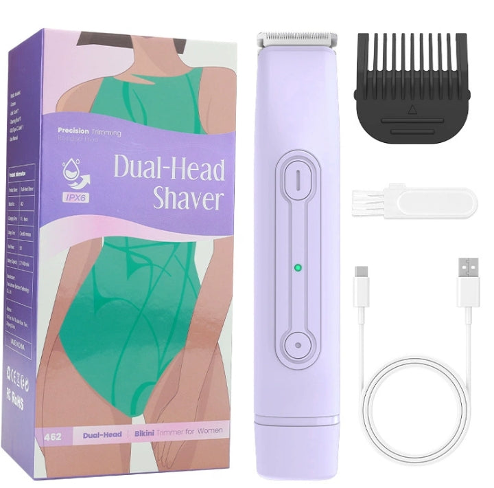 Bikini Trimmer for Women,Electric Shaver with 2 in 1 Dual Head for Pubic Hair, Womens Razor for Bikini Underarm Legs Body Face, USB Rechargeable, Easy Cleaning Waterproof Wet & Dry (Pink)