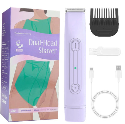 Bikini Trimmer for Women,Electric Shaver with 2 in 1 Dual Head for Pubic Hair, Womens Razor for Bikini Underarm Legs Body Face, USB Rechargeable, Easy Cleaning Waterproof Wet & Dry (Pink)