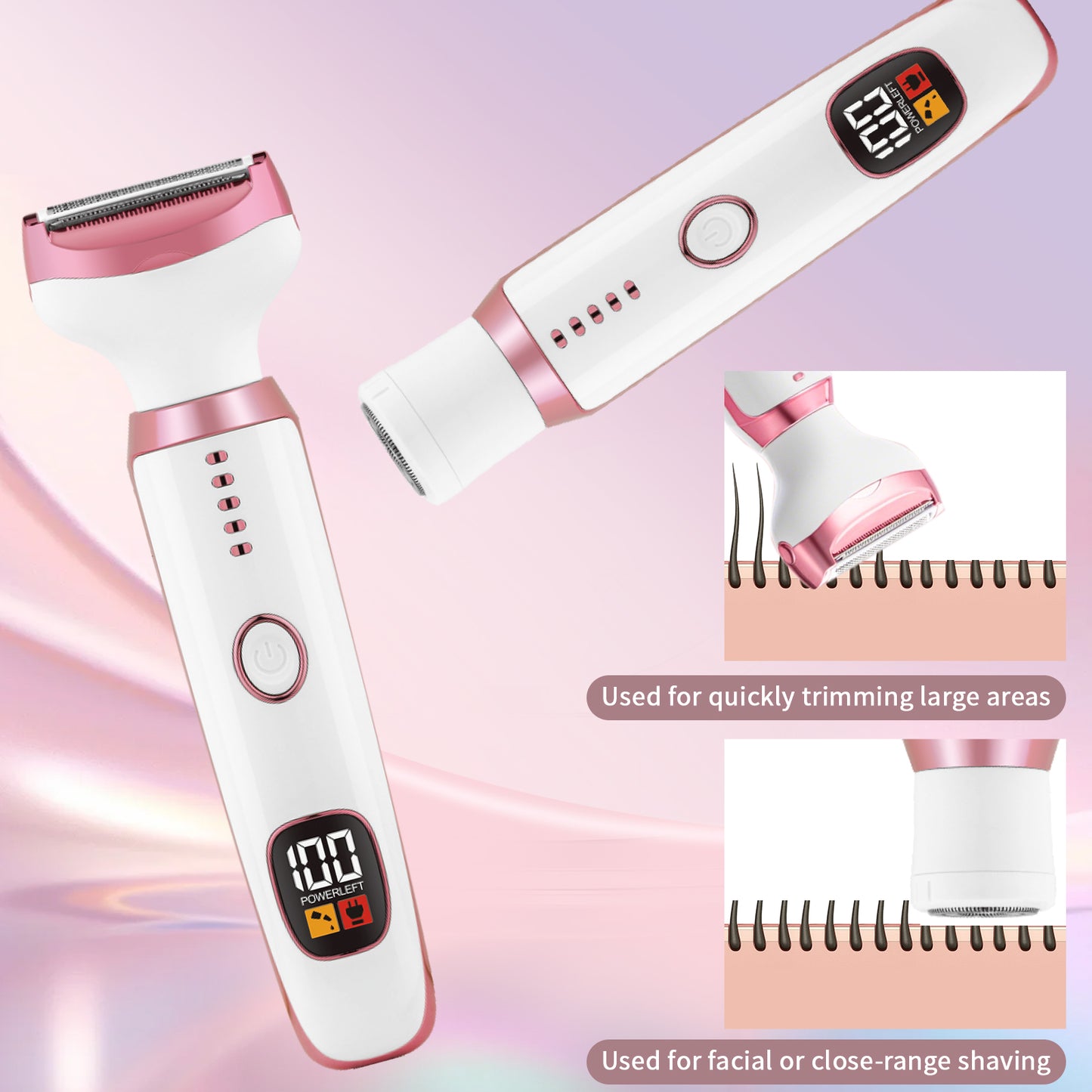 Electric Shaver for Women, 5-in-1 Painless Electric Razors for Womens Legs Underarm Face Nose Pubic Area, Rechargeable Bikini Trimmer With Detachable Head,Cordless Facial Hair Remover, Dry Use