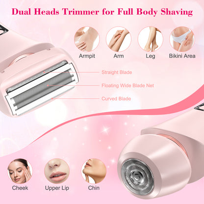 Electric Razors Shaver for Women for Legs, 2 in 1 Bikini Trimmer With Stand for Women Underarm Pubic Hairs, Rechargeable & IPX7 Waterproof Womens Shaver Cordless with Detachable Head, Wet Dry Use(Pink)