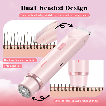 Bikini Trimmer for Women, Dual-Head Women's Electric Shaver with Ceramic Blades, 2-in-1 Electric Razors for Women's Pubic Hair, Legs/Arms/Underarms/Face, IPX7 Waterproof Wet & Dry Use