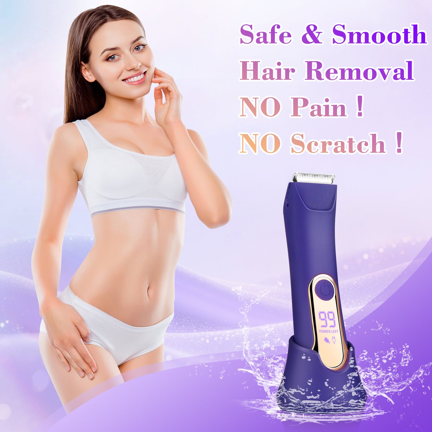 Women's Bikini Trimmer – Painless Electric Razor with LED Light & USB Charging Dock
