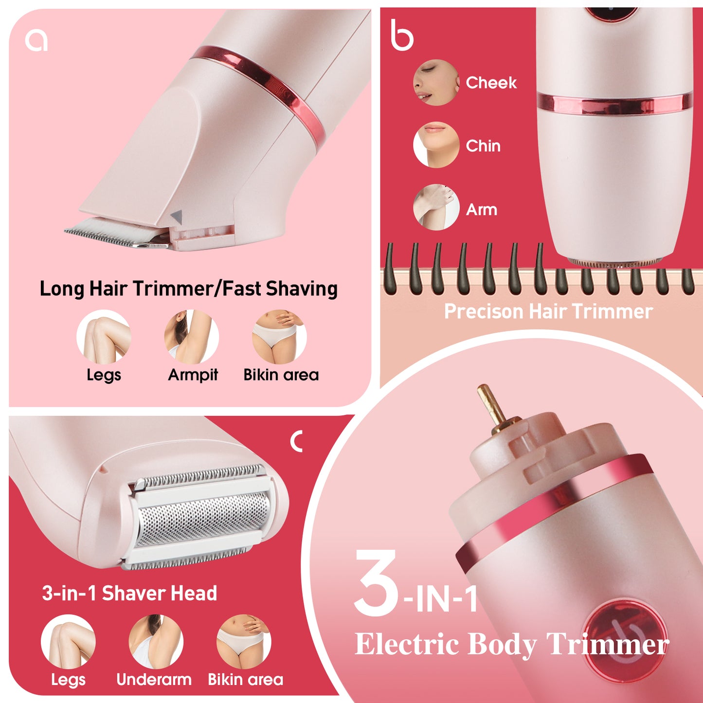 3-in-1 Electric Bikini Trimmer for Women – Ceramic Blades, Wet & Dry Use