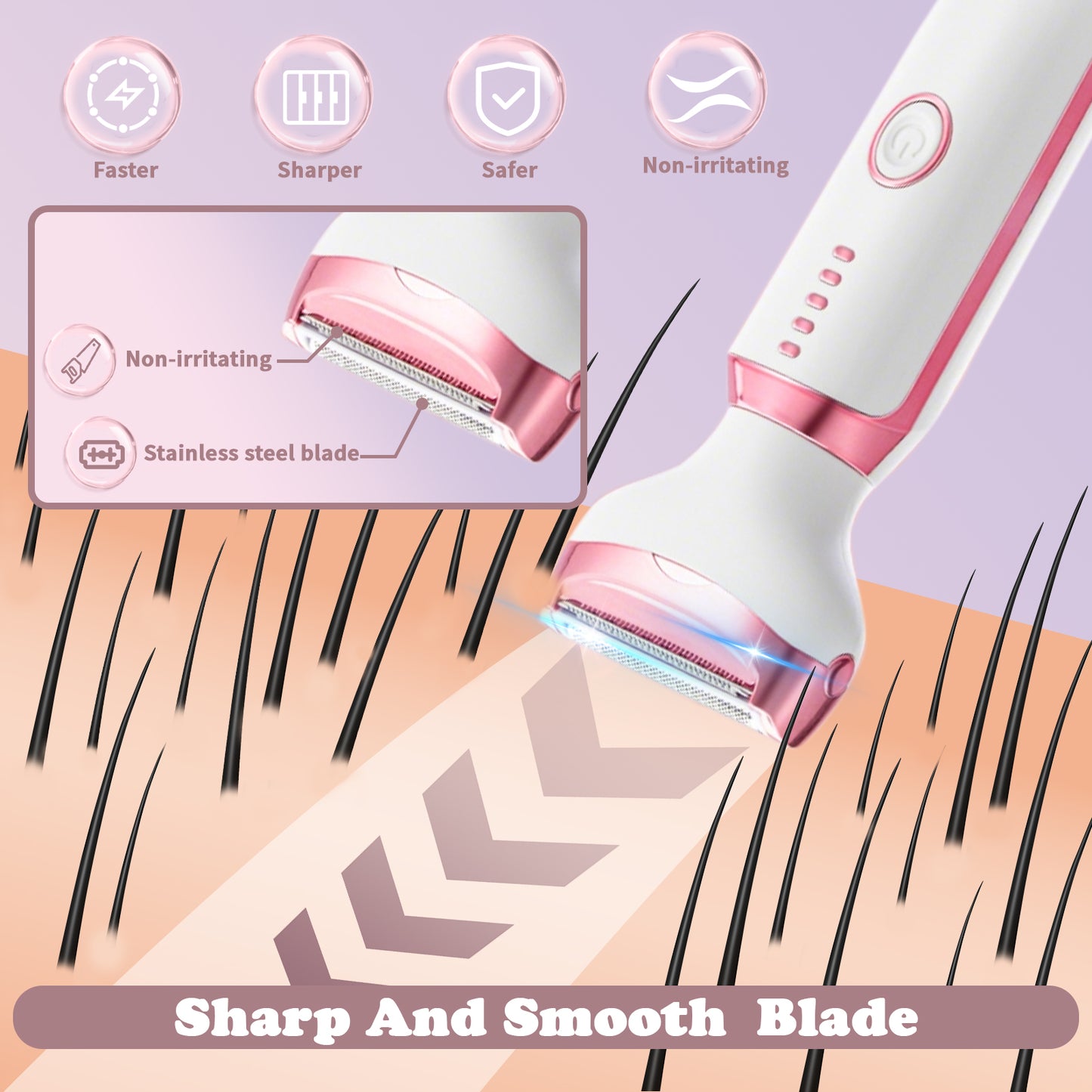 Electric Shaver for Women, 5-in-1 Painless Electric Razors for Womens Legs Underarm Face Nose Pubic Area, Rechargeable Bikini Trimmer With Detachable Head,Cordless Facial Hair Remover, Dry Use
