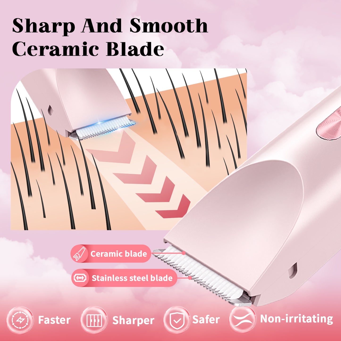 Bikini Trimmer for Women, Dual-Head Women's Electric Shaver with Ceramic Blades, 2-in-1 Electric Razors for Women's Pubic Hair, Legs/Arms/Underarms/Face, IPX7 Waterproof Wet & Dry Use