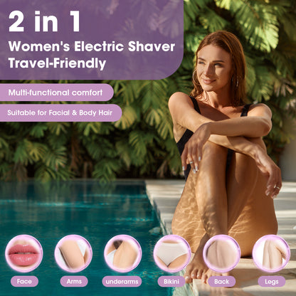 Bikini Trimmer for Women,Electric Shaver with 2 in 1 Dual Head for Pubic Hair, Womens Razor for Bikini Underarm Legs Body Face, USB Rechargeable, Easy Cleaning Waterproof Wet & Dry (Pink)