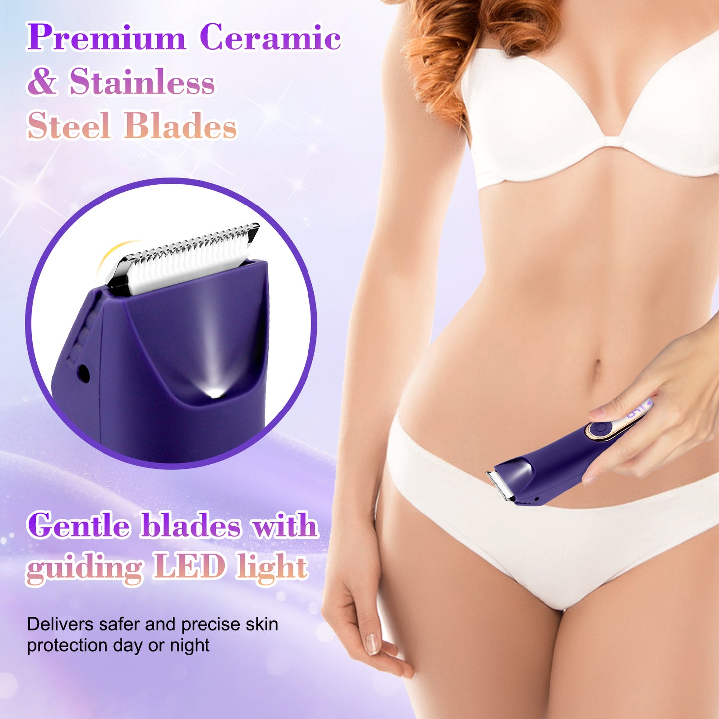 Women's Bikini Trimmer – Painless Electric Razor with LED Light & USB Charging Dock