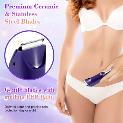 Women's Bikini Trimmer – Painless Electric Razor with LED Light & USB Charging Dock