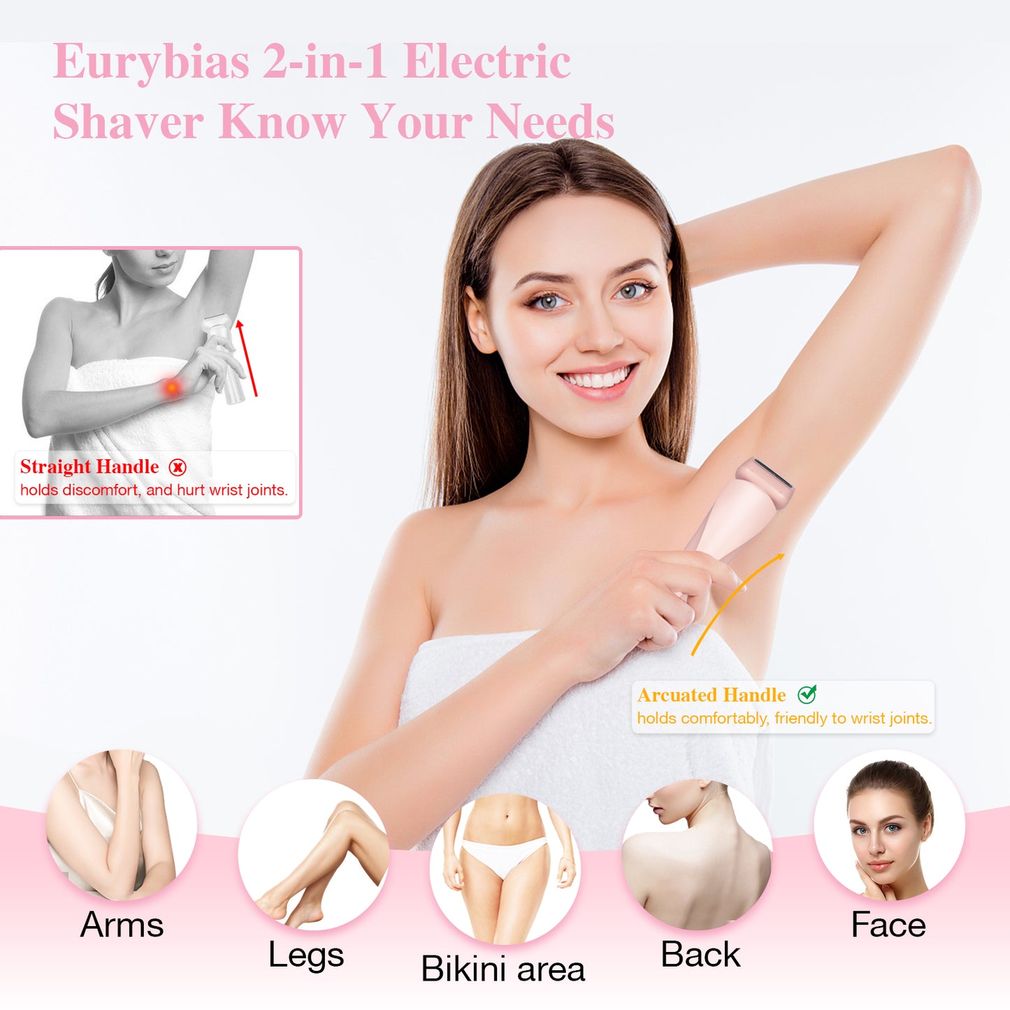2-in-1 Electric Razor for Women – Cordless Face, Body & Bikini Trimmer (Pink, Waterproof)