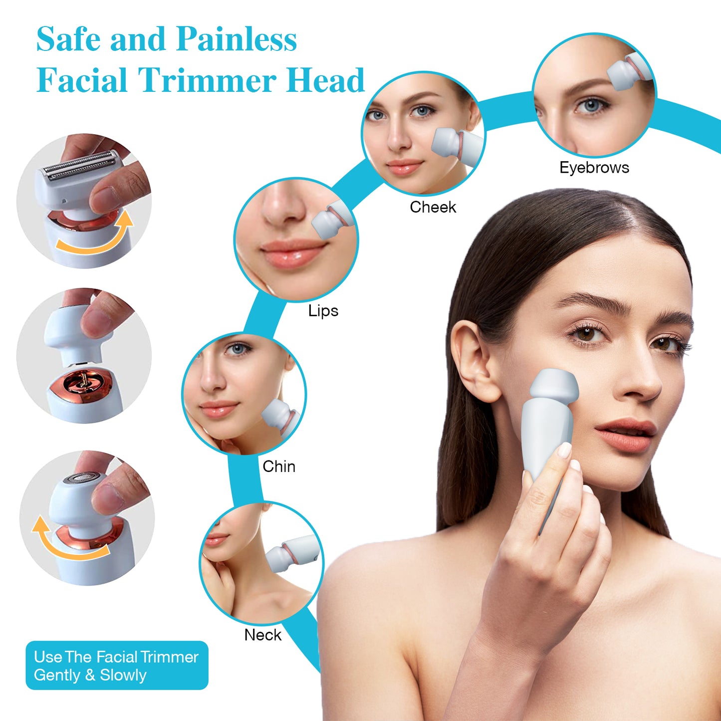 Electric Razors for Women for Legs, 2 in 1 Womens Electric Shaver Razor Wet Dry Use for Arm Face Pubic Area, IPX7 Waterproof Cordless Hair Remover Bikini Trimmer with Detachable Head