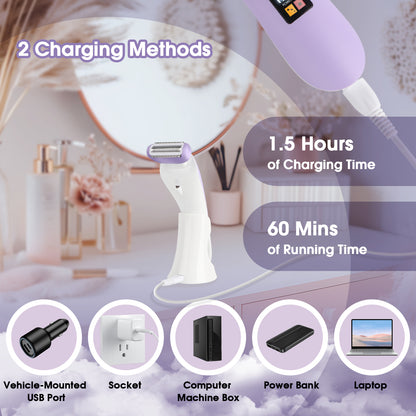 Electric Shaver for Women, Rechargeable Bikini Trimmer, Women's Electric Razor with LCD Display & LED Light, Electric Razor for Women Pubic Hair, Legs, Underarms, Arm, Face