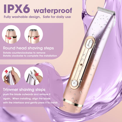 Bikini Trimmer for Women,Electric Shaver with 2 in 1 Dual Head for Pubic Hair, Womens Razor for Bikini Underarm Legs Body Face, USB Rechargeable, Easy Cleaning Waterproof Wet & Dry (Pink)
