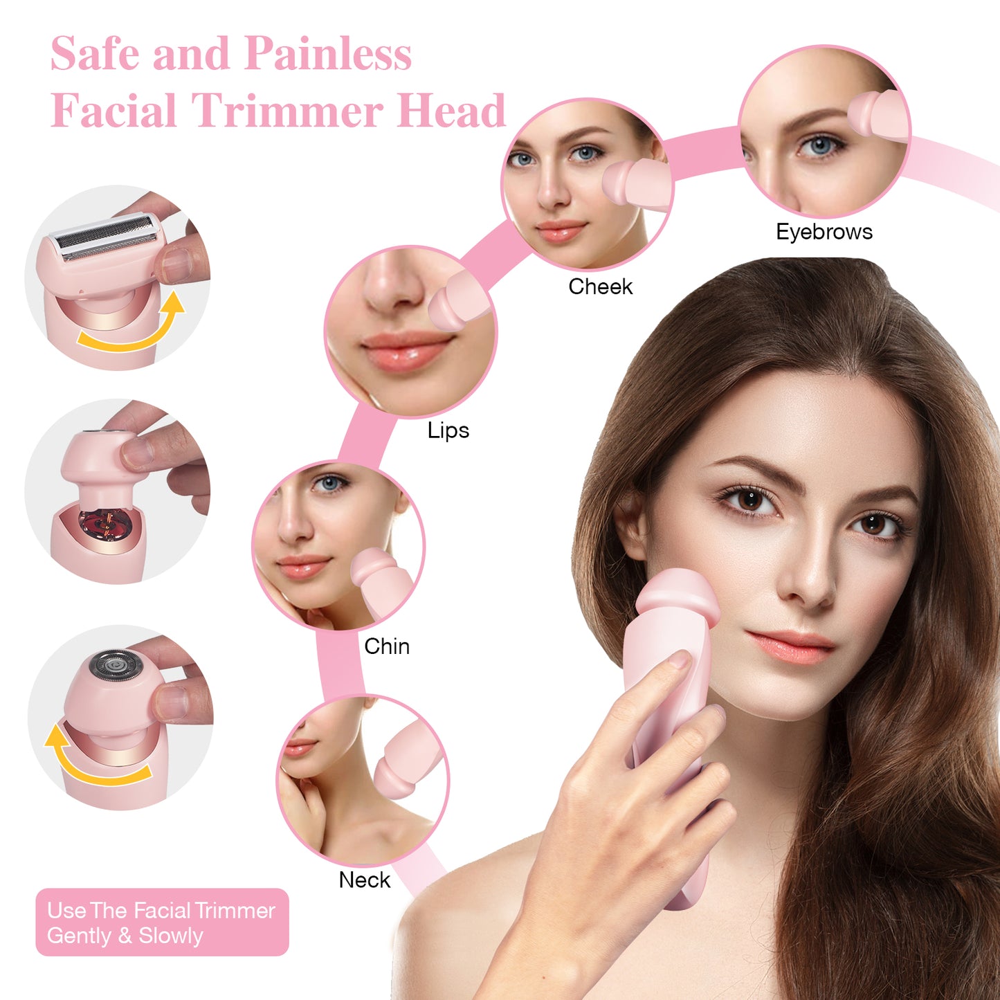 2-in-1 Electric Razor for Women – Cordless Face, Body & Bikini Trimmer (Pink, Waterproof)