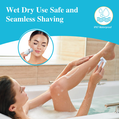 Electric Razors for Women for Legs, 2 in 1 Womens Electric Shaver Razor Wet Dry Use for Arm Face Pubic Area, IPX7 Waterproof Cordless Hair Remover Bikini Trimmer with Detachable Head
