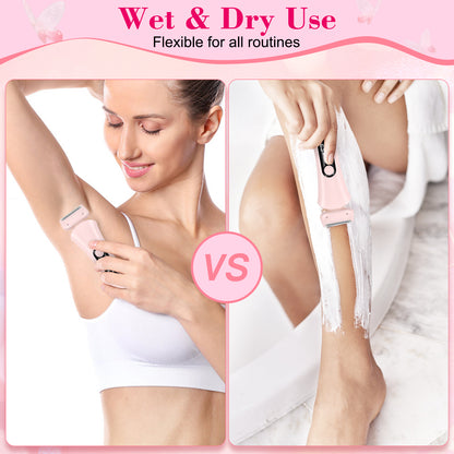 Electric Razors Shaver for Women for Legs, 2 in 1 Bikini Trimmer With Stand for Women Underarm Pubic Hairs, Rechargeable & IPX7 Waterproof Womens Shaver Cordless with Detachable Head, Wet Dry Use(Pink)