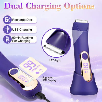 Women's Bikini Trimmer – Painless Electric Razor with LED Light & USB Charging Dock