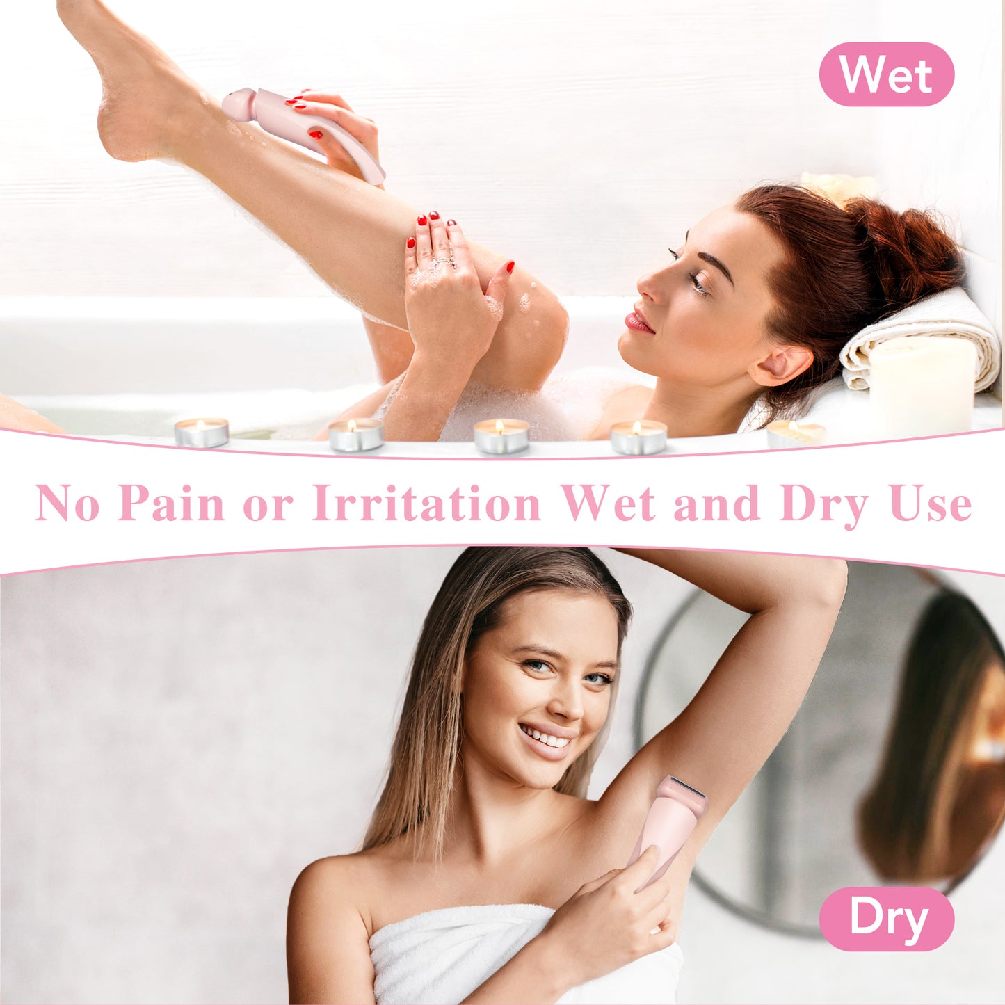Electric Razors Shaver for Women for Legs, 2 in 1 Bikini Trimmer With Stand for Women Underarm Pubic Hairs, Rechargeable & IPX7 Waterproof Womens Shaver Cordless with Detachable Head, Wet Dry Use