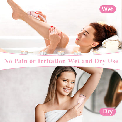 Electric Razors Shaver for Women for Legs, 2 in 1 Bikini Trimmer With Stand for Women Underarm Pubic Hairs, Rechargeable & IPX7 Waterproof Womens Shaver Cordless with Detachable Head, Wet Dry Use