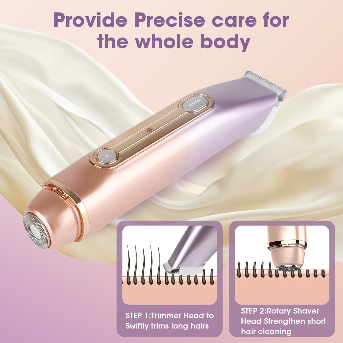 Bikini Trimmer for Women,Electric Shaver with 2 in 1 Dual Head for Pubic Hair, Womens Razor for Bikini Underarm Legs Body Face, USB Rechargeable, Easy Cleaning Waterproof Wet & Dry (Pink)