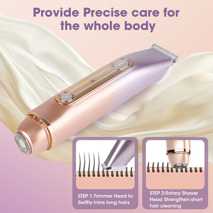 Bikini Trimmer for Women,Electric Shaver with 2 in 1 Dual Head for Pubic Hair, Womens Razor for Bikini Underarm Legs Body Face, USB Rechargeable, Easy Cleaning Waterproof Wet & Dry (Pink)