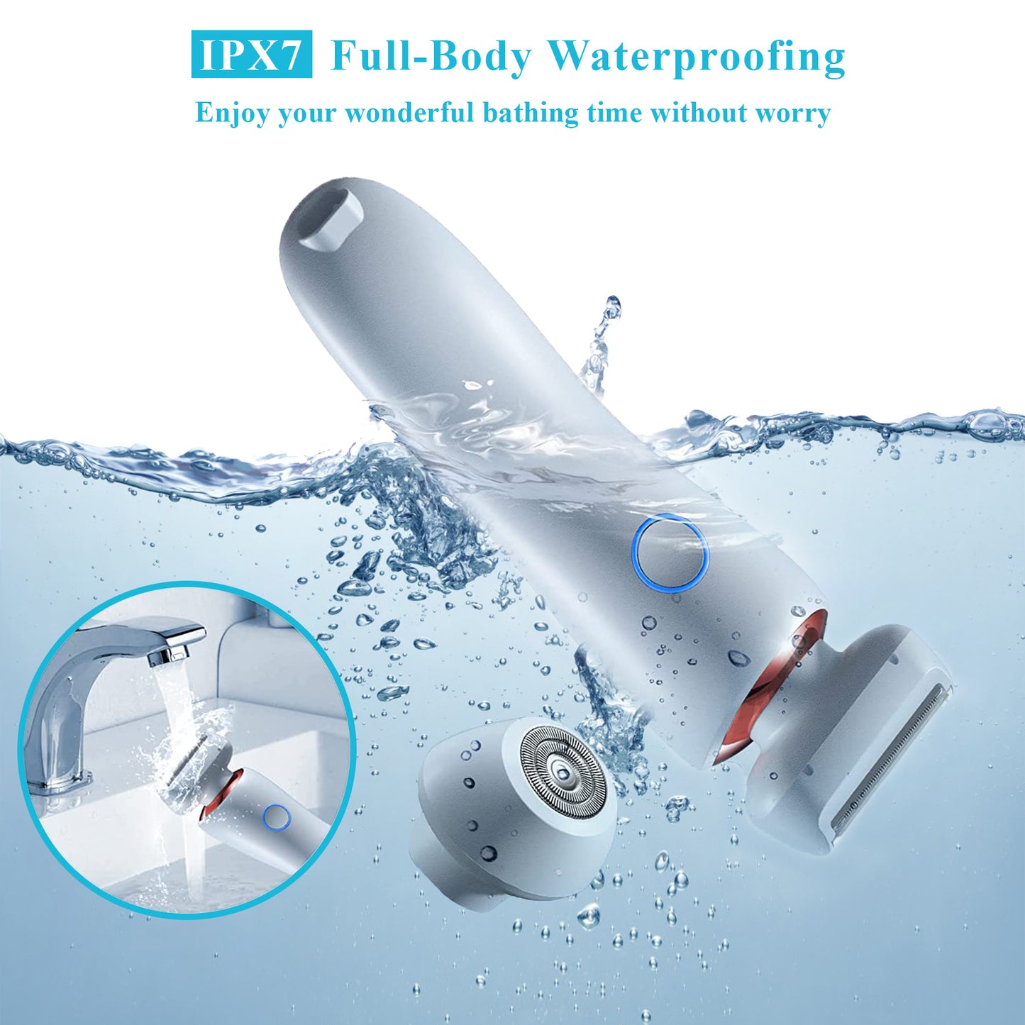 Electric Razors for Women for Legs, 2 in 1 Womens Electric Shaver Razor Wet Dry Use for Arm Face Pubic Area, IPX7 Waterproof Cordless Hair Remover Bikini Trimmer with Detachable Head