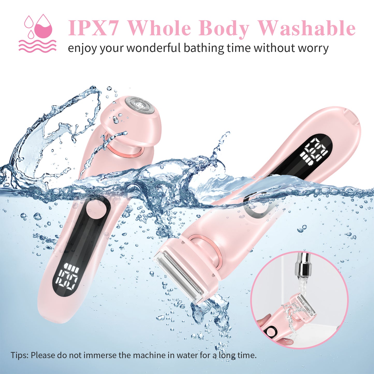 Electric Razors Shaver for Women for Legs, 2 in 1 Bikini Trimmer With Stand for Women Underarm Pubic Hairs, Rechargeable & IPX7 Waterproof Womens Shaver Cordless with Detachable Head, Wet Dry Use