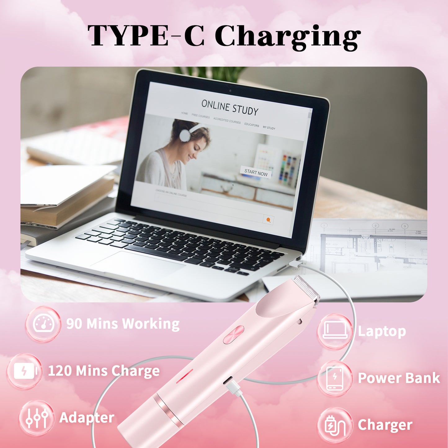 Bikini Trimmer for Women, Dual-Head Women's Electric Shaver with Ceramic Blades, 2-in-1 Electric Razors for Women's Pubic Hair, Legs/Arms/Underarms/Face, IPX7 Waterproof Wet & Dry Use