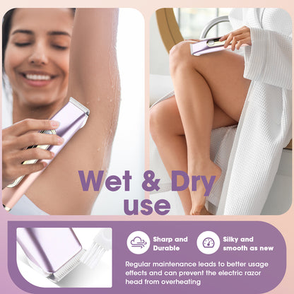 Bikini Trimmer for Women,Electric Shaver with 2 in 1 Dual Head for Pubic Hair, Womens Razor for Bikini Underarm Legs Body Face, USB Rechargeable, Easy Cleaning Waterproof Wet & Dry (Pink)