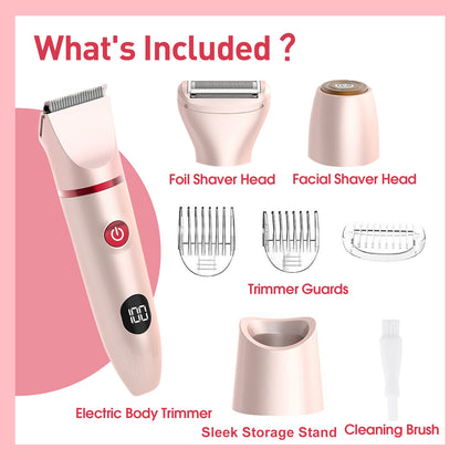 3-in-1 Electric Bikini Trimmer for Women – Ceramic Blades, Wet & Dry Use