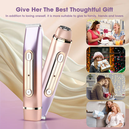 Bikini Trimmer for Women,Electric Shaver with 2 in 1 Dual Head for Pubic Hair, Womens Razor for Bikini Underarm Legs Body Face, USB Rechargeable, Easy Cleaning Waterproof Wet & Dry (Pink)