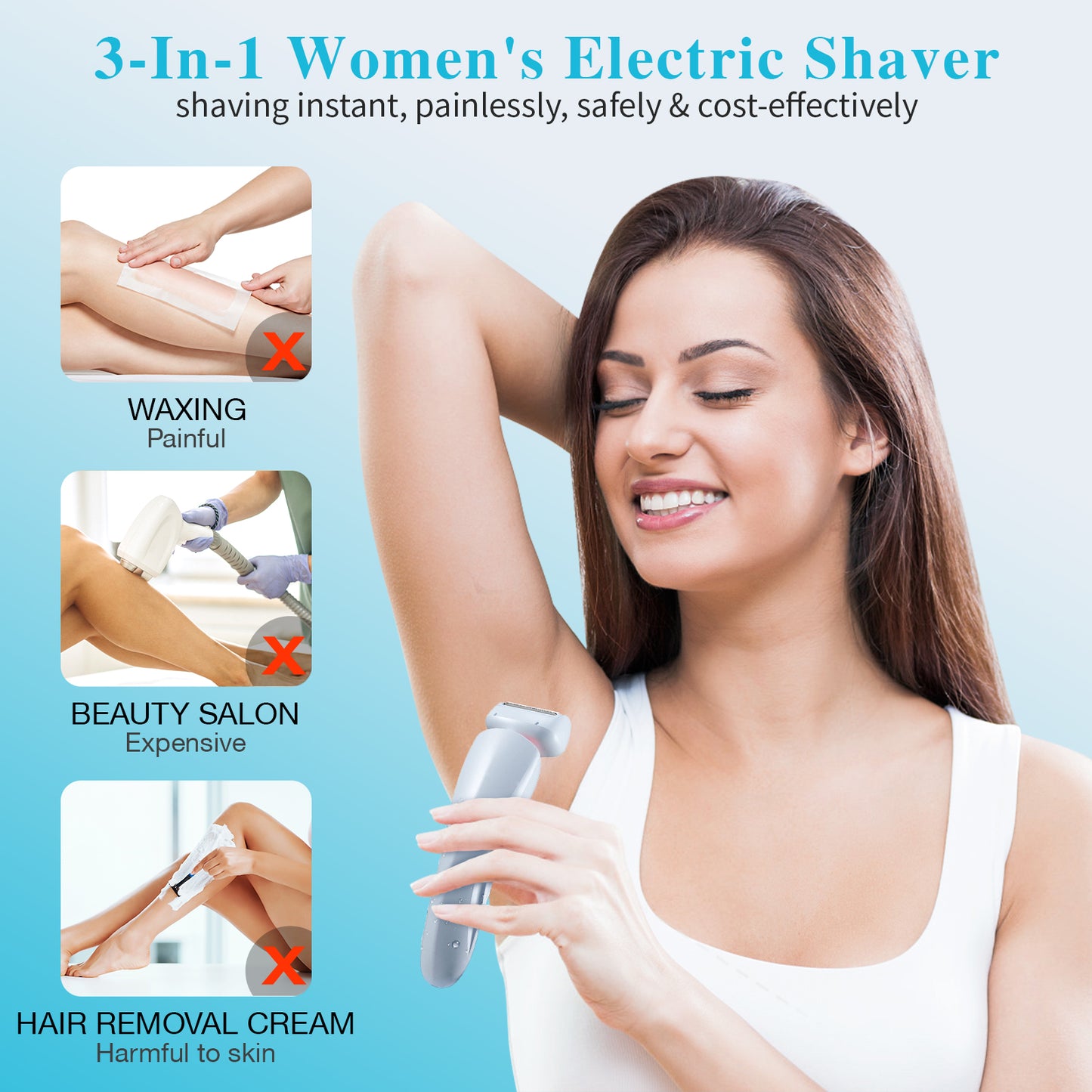 Electric Razors for Women for Legs, 2 in 1 Womens Electric Shaver Razor Wet Dry Use for Arm Face Pubic Area, IPX7 Waterproof Cordless Hair Remover Bikini Trimmer with Detachable Head
