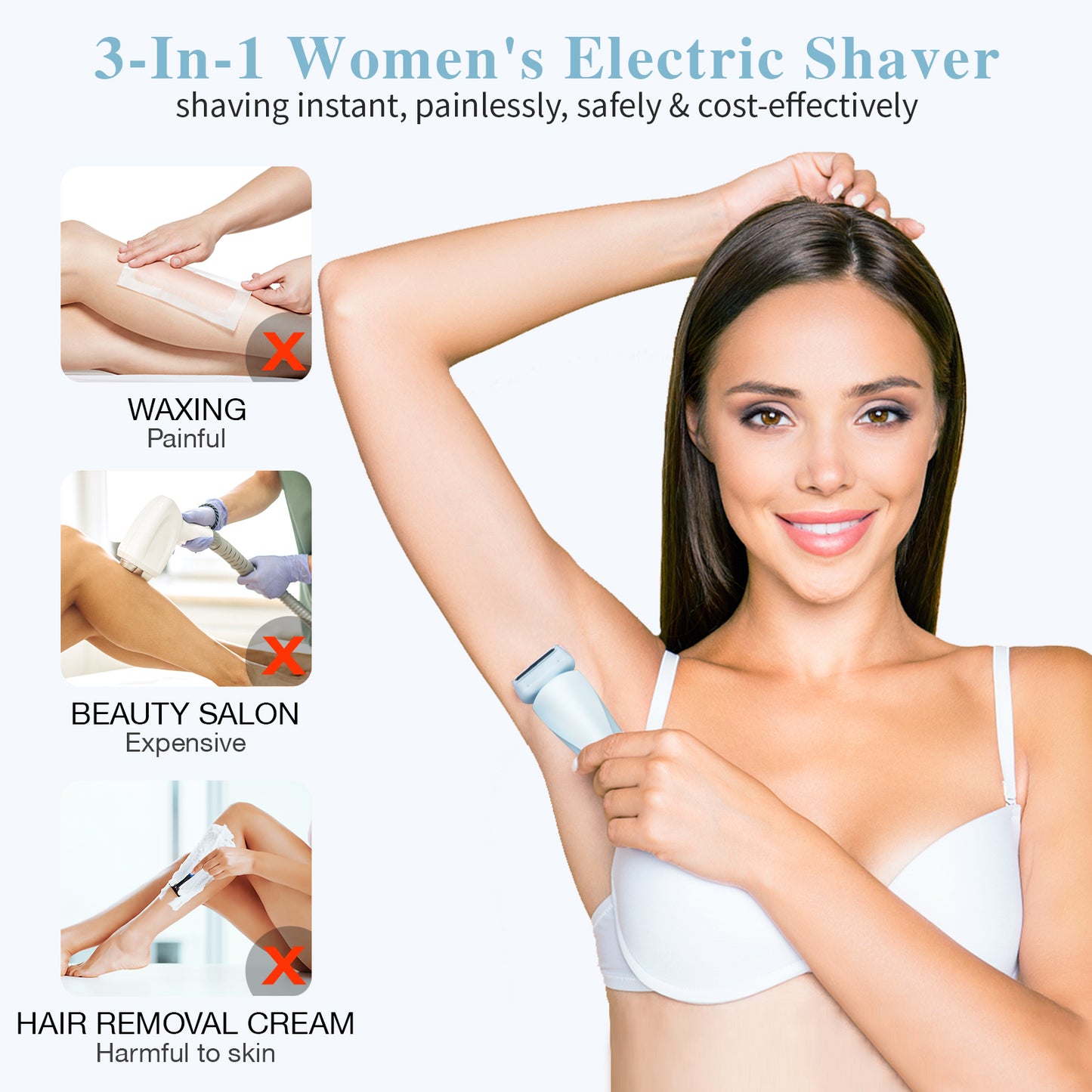 Electric Razors Shaver for Women – 2-in-1 Cordless Bikini Trimmer (Ocean Blue)