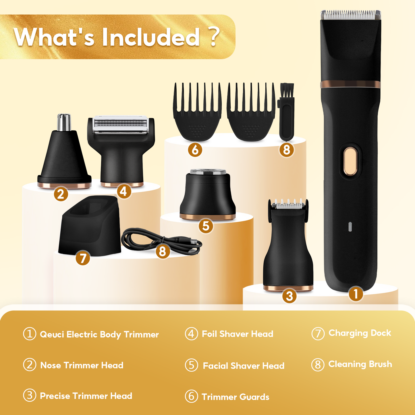 5-in-1 Electric Razors for Women, Women's Electric Shaver with Ceramic Blade & USB Charge Dock, Rechargeable Bikini Trimmer for Face Nose Underarm Arm Legs, Wet & Dry, Detachable Head (Black)