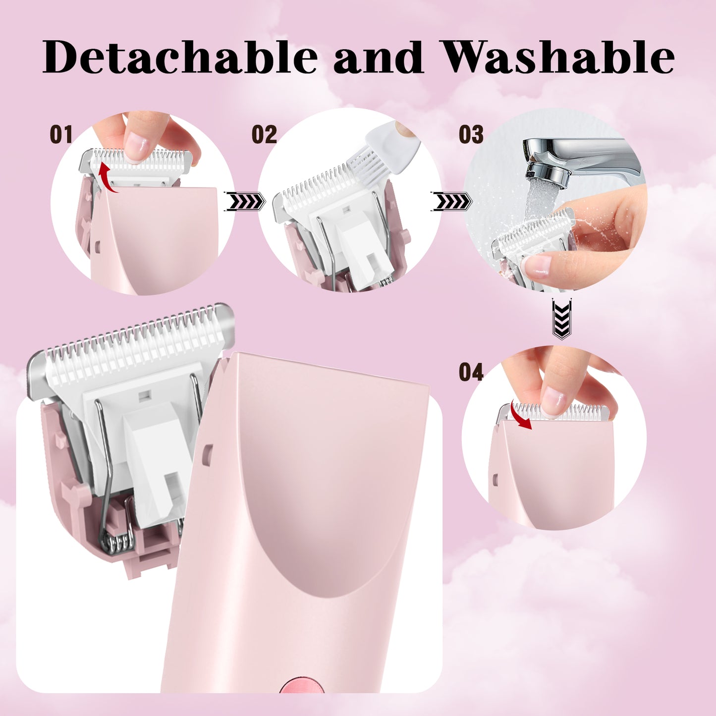 Bikini Trimmer for Women, Dual-Head Women's Electric Shaver with Ceramic Blades, 2-in-1 Electric Razors for Women's Pubic Hair, Legs/Arms/Underarms/Face, IPX7 Waterproof Wet & Dry Use